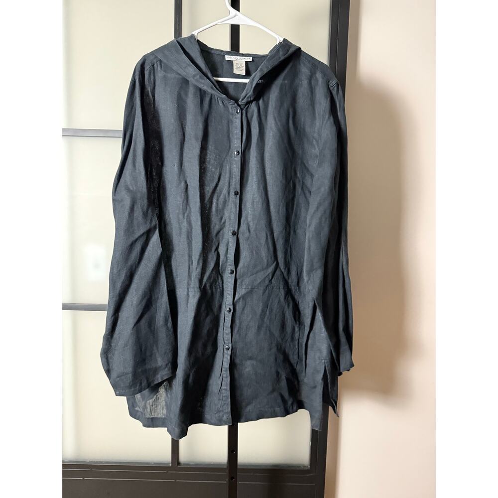 Women's Lagenlook Pure Linen Jillian Jones Hooded Button Down Tunic Size 3X